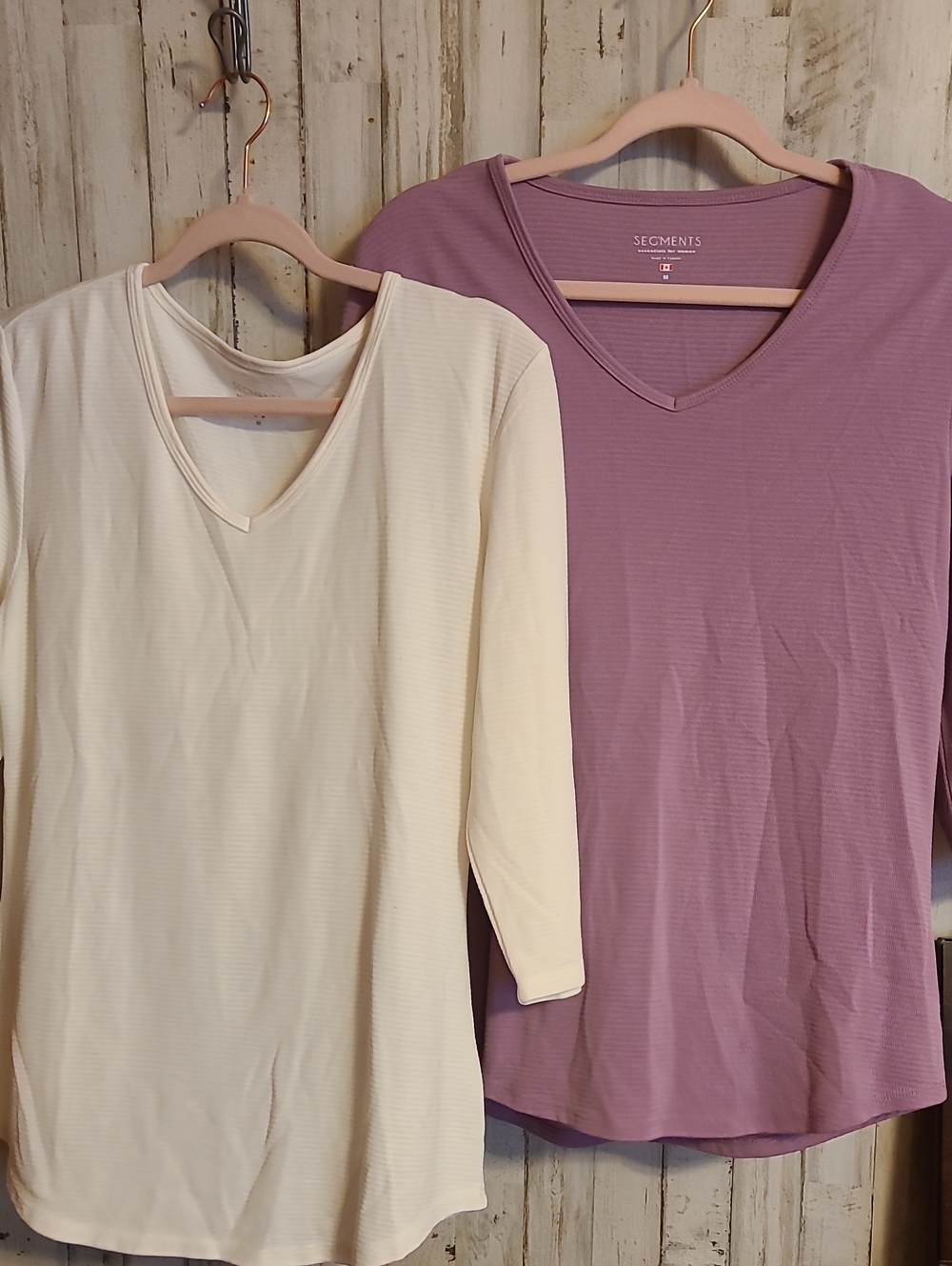 Segments V-Neck Long Sleeve Top - Lavender and Cream